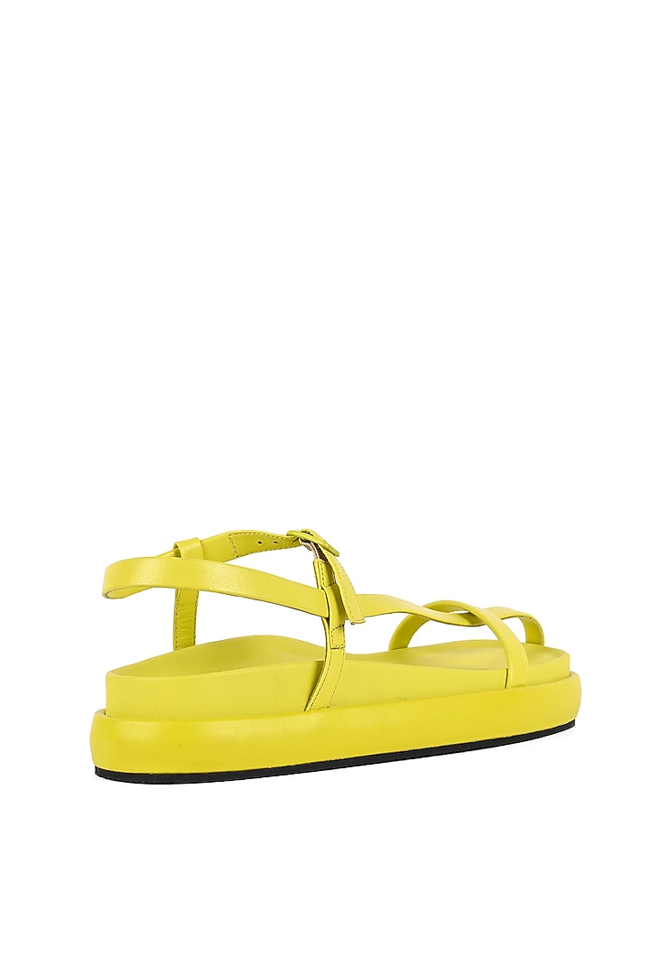 Lime Green Leather Hand-Knotted Flats by JVAM at Pernia's Pop Up Shop