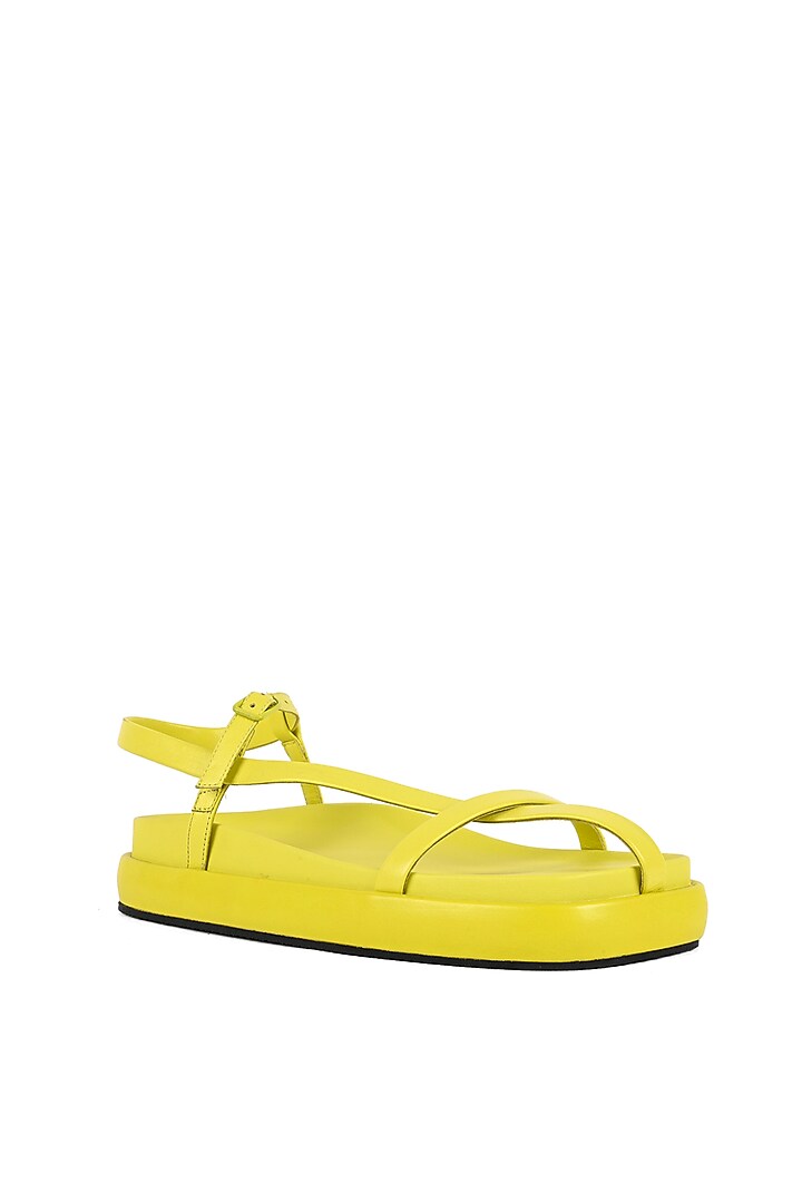 Lime Green Leather Hand-Knotted Flats by JVAM at Pernia's Pop Up Shop