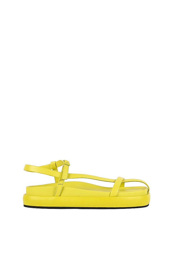 Lime Green Leather Hand-Knotted Flats by JVAM at Pernia's Pop Up Shop