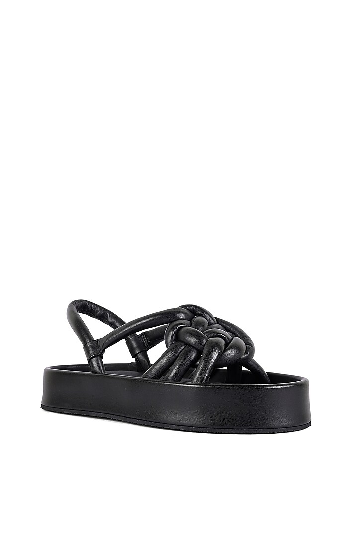 Black Leather Hand-Knotted Flats by JVAM at Pernia's Pop Up Shop