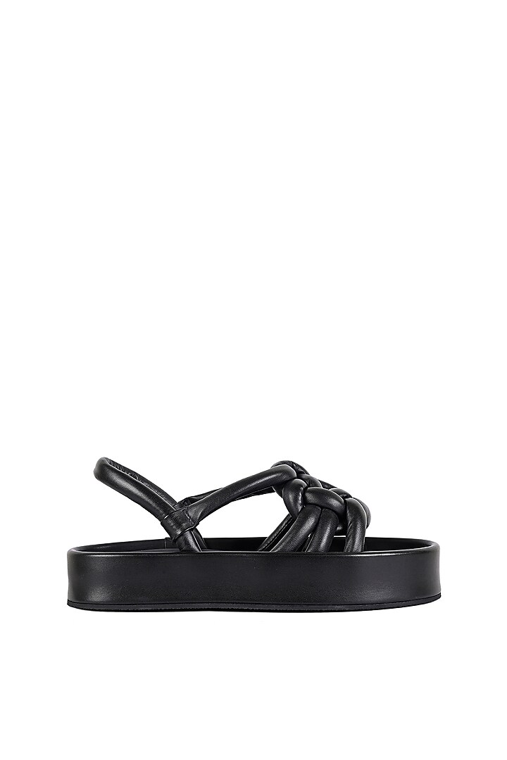 Black Leather Hand-Knotted Flats by JVAM at Pernia's Pop Up Shop