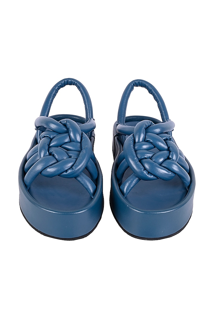 Blue Leather Hand-Knotted Flats by JVAM