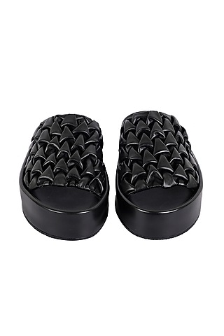 Black Leather Handcrafted Flats by JVAM