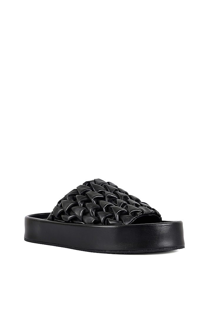 Black Leather Handcrafted Flats by JVAM at Pernia's Pop Up Shop