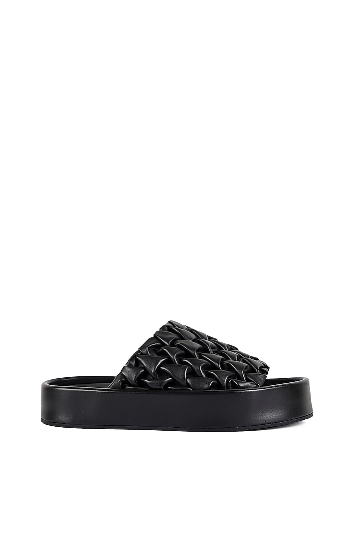 Black Leather Handcrafted Flats by JVAM at Pernia's Pop Up Shop