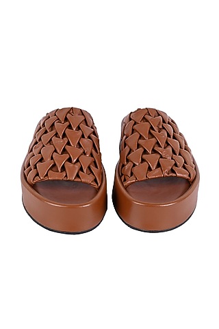 Tan Leather Handcrafted Flats by JVAM