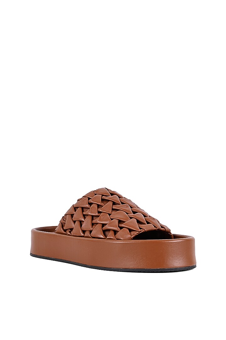 Tan Leather Handcrafted Flats by JVAM at Pernia's Pop Up Shop