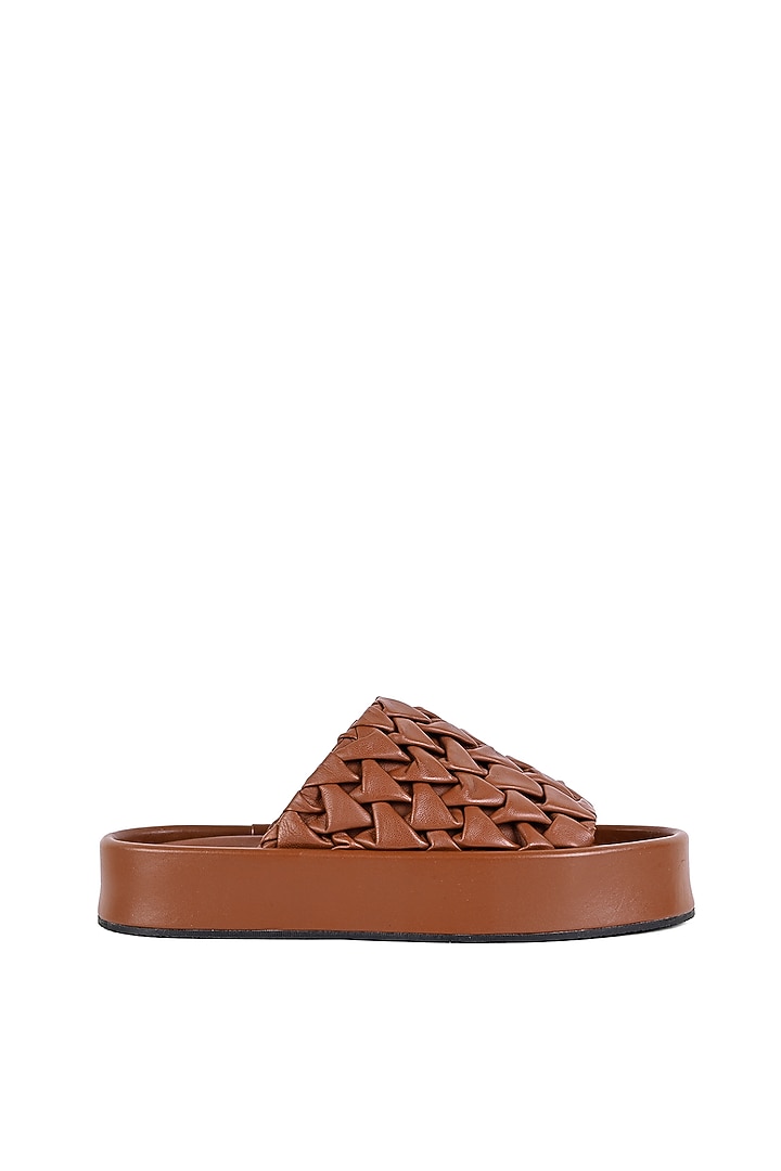 Tan Leather Handcrafted Flats by JVAM at Pernia's Pop Up Shop
