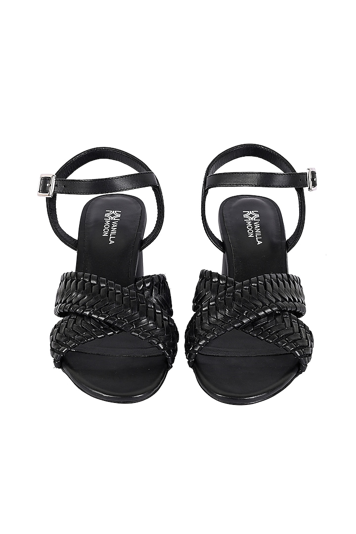 Black Leather Hand-Woven Sandals by VANILLA MOON