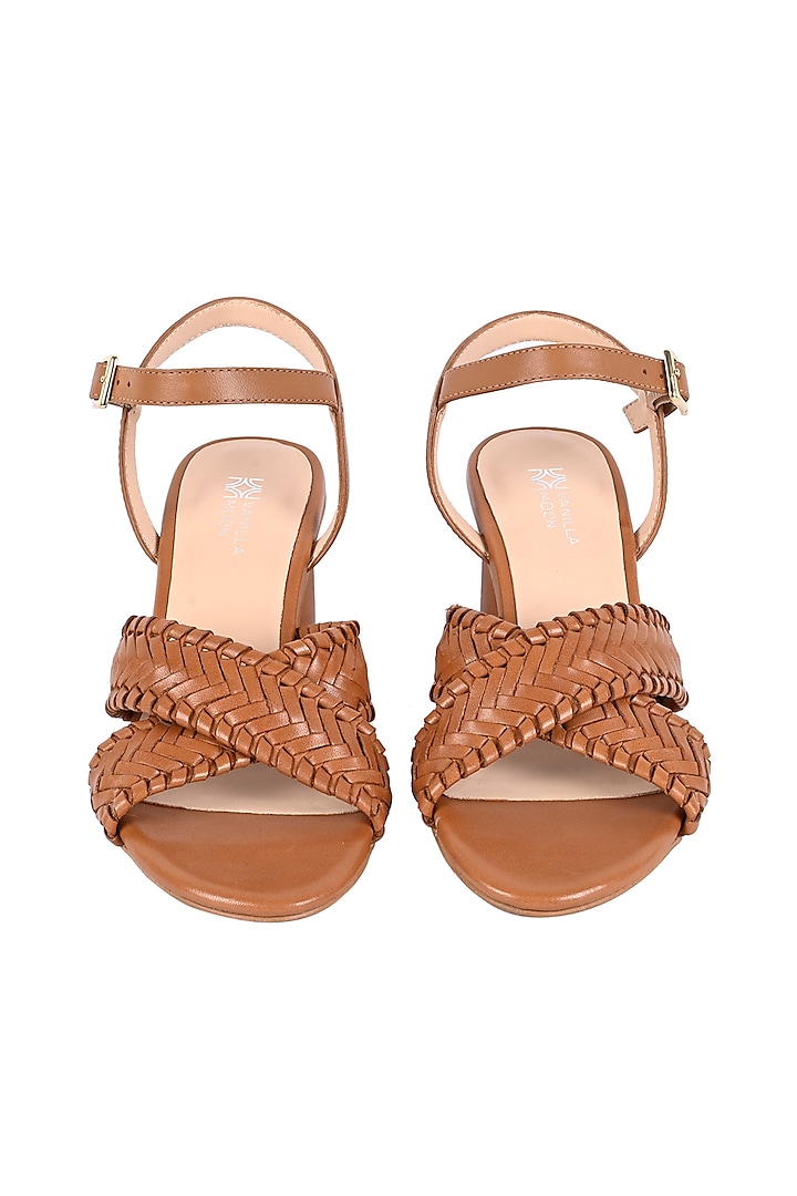 Tan Leather Hand-Woven Sandals by VANILLA MOON
