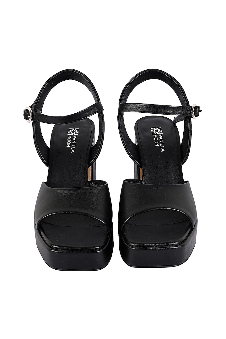 Black Leather Platform Sandals by VANILLA MOON