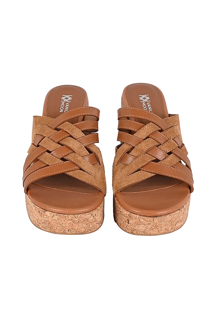 Tan Suede & Leather Interlaced Sandals by VANILLA MOON