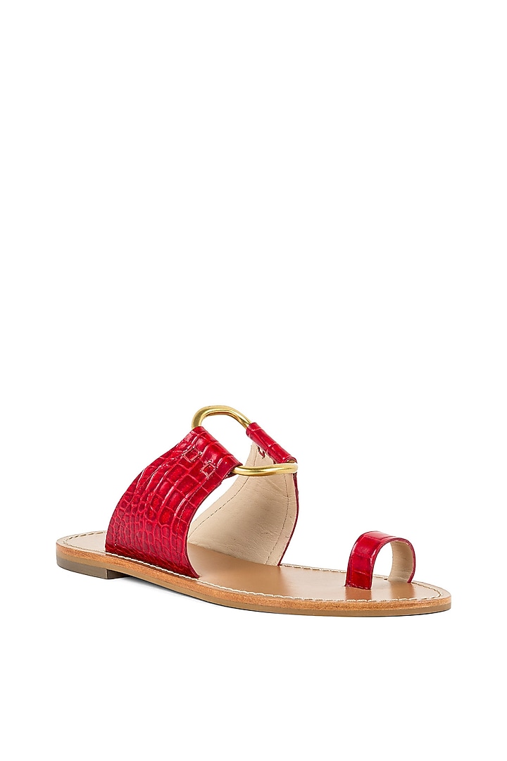 Red Printed Toe-Ring Flats by VANILLA MOON at Pernia's Pop Up Shop