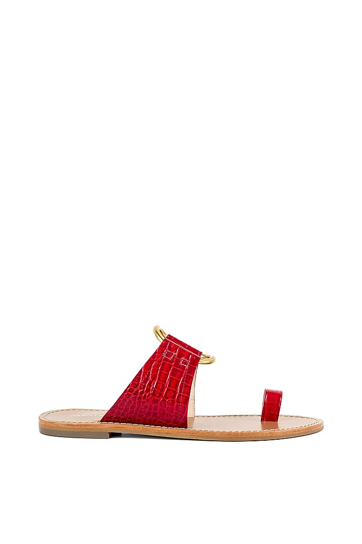 Red Printed Toe-Ring Flats by VANILLA MOON at Pernia's Pop Up Shop