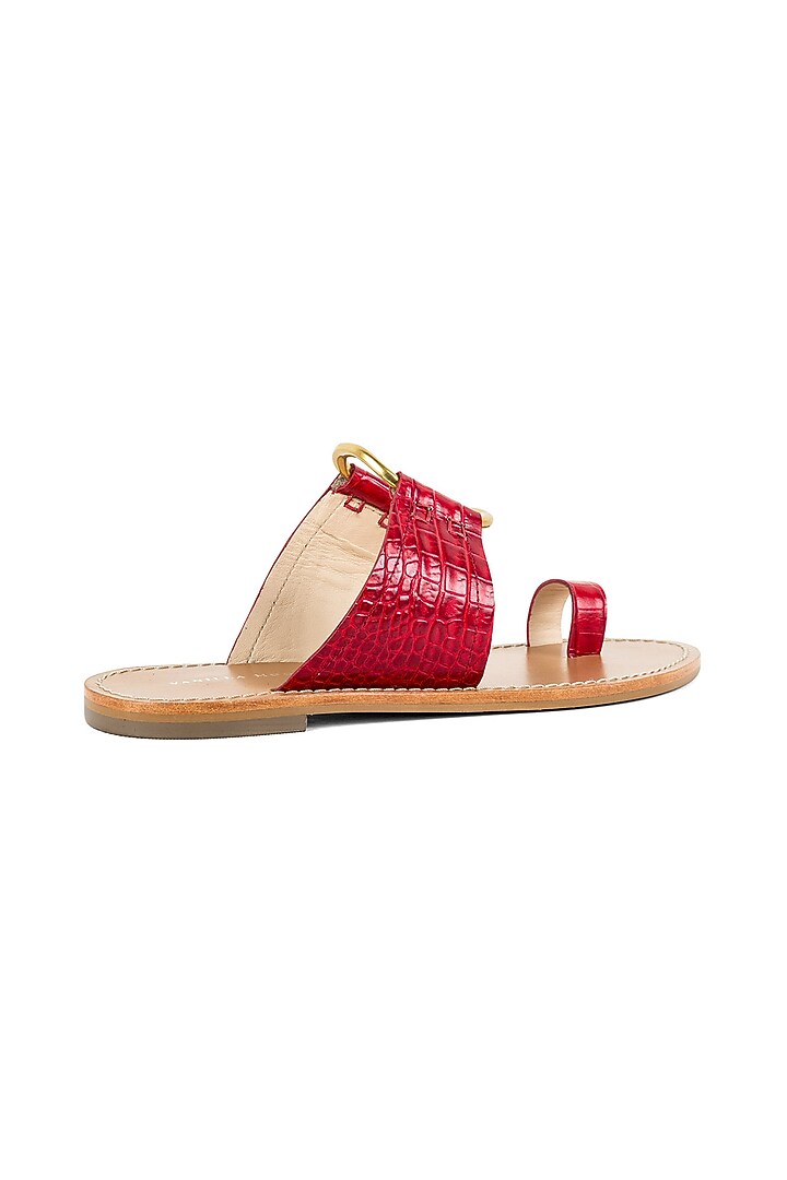 Red Printed Toe-Ring Flats by VANILLA MOON at Pernia's Pop Up Shop