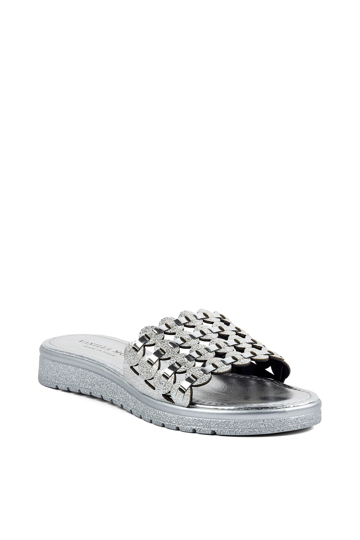 Silver Synthetic Slip-On Wedges by VANILLA MOON at Pernia's Pop Up Shop
