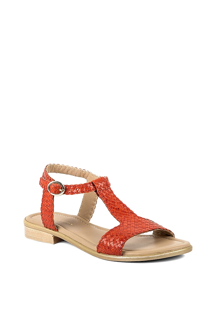 Orange Leather Sandals by VANILLA MOON at Pernia's Pop Up Shop