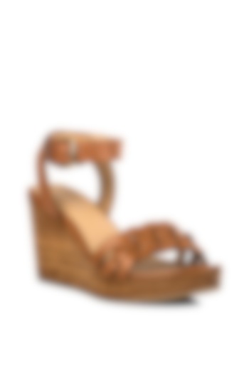 Tan Brown Leather Platform Heels by VANILLA MOON