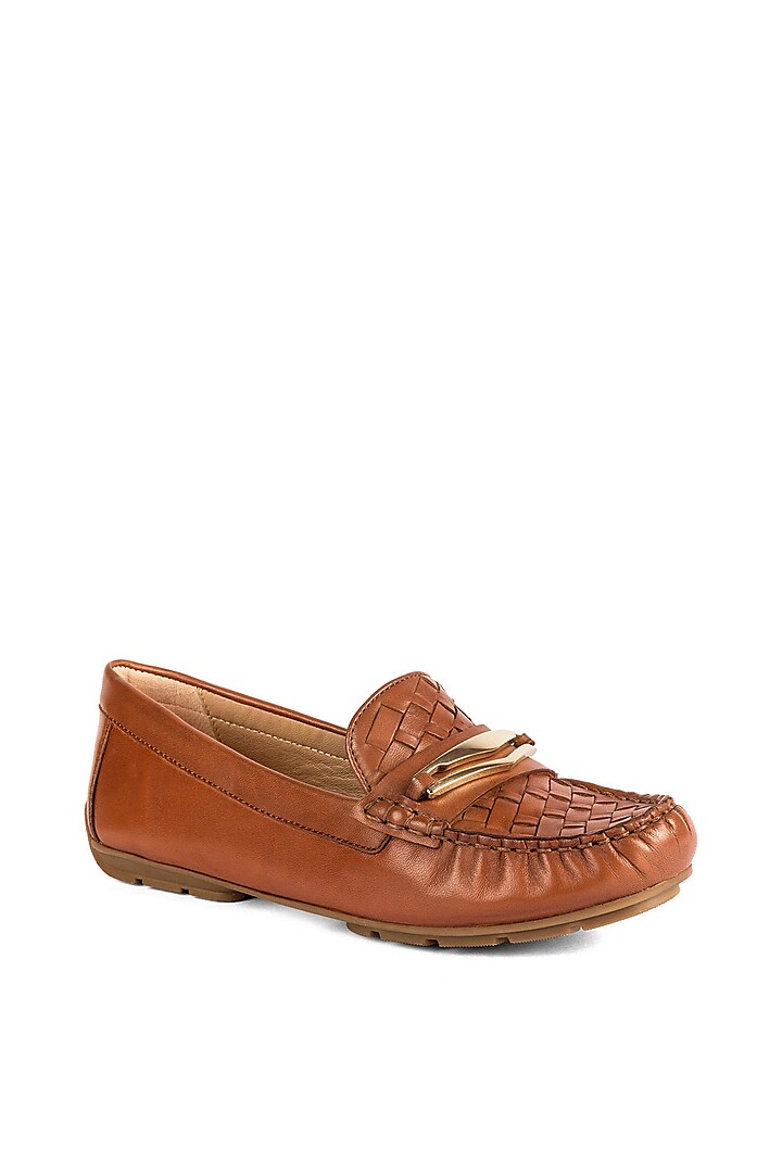 Tan Brown Leather Moccasins by VANILLA MOON
