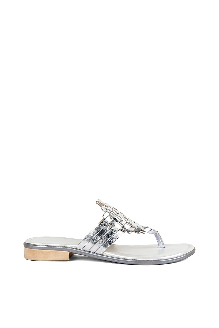 Silver Metallic Strappy Flats by VANILLA MOON at Pernia's Pop Up Shop