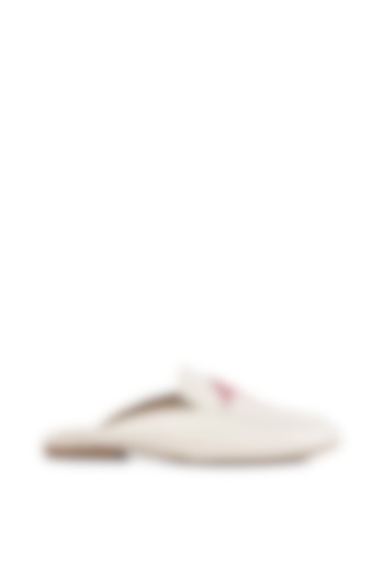 Off White Embroidered Open Back Loafers by VANILLA MOON