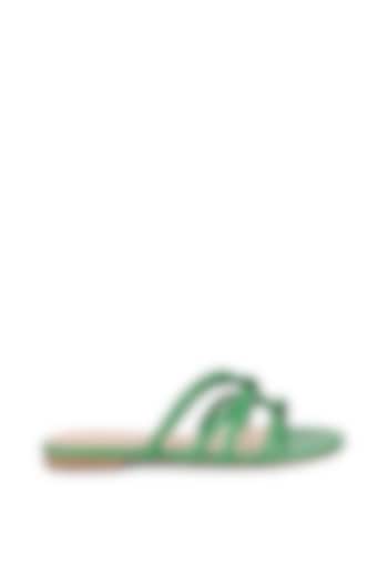 Green Strappy Slip-On Flats by VANILLA MOON