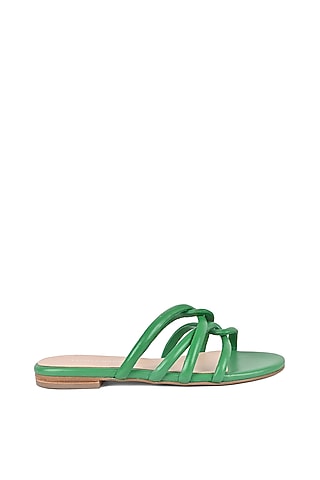 Green Strappy Slip-On Flats by VANILLA MOON