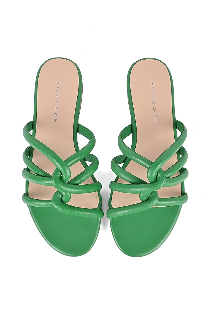 Green Strappy Slip-On Flats by VANILLA MOON at Pernia's Pop Up Shop
