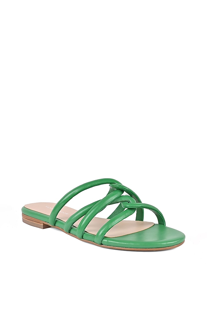 Green Strappy Slip-On Flats by VANILLA MOON at Pernia's Pop Up Shop