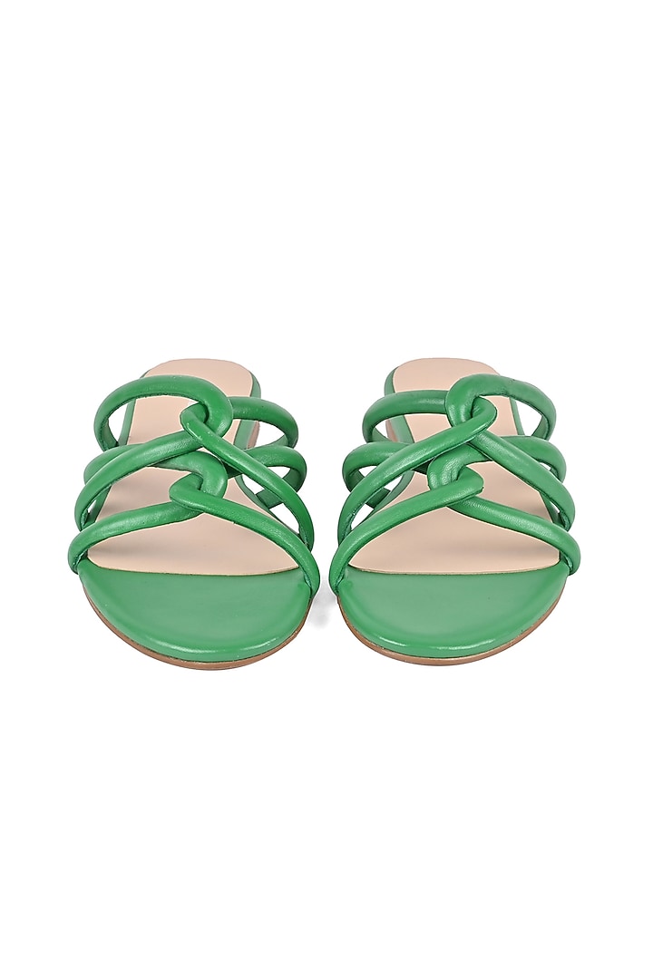 Green Strappy Slip-On Flats by VANILLA MOON at Pernia's Pop Up Shop