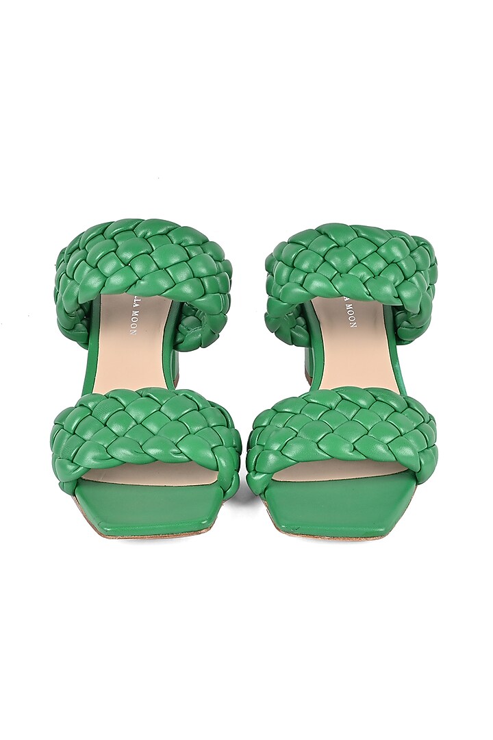 Green Hand Quilted Heels by VANILLA MOON at Pernia's Pop Up Shop