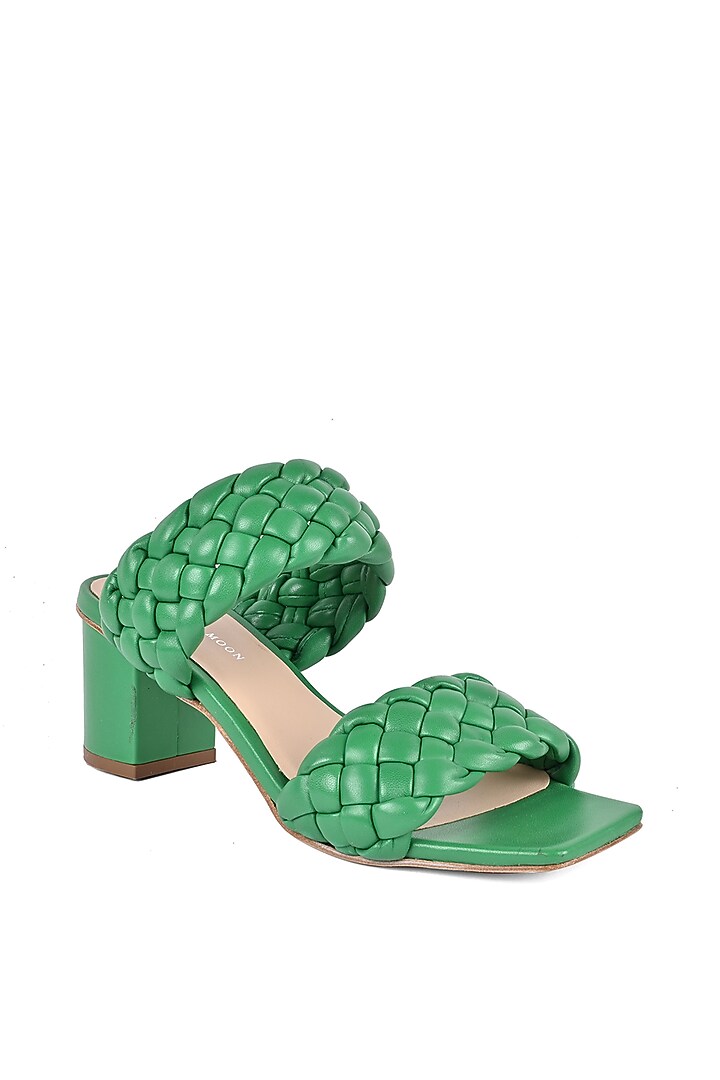 Green Hand Quilted Heels by VANILLA MOON at Pernia's Pop Up Shop