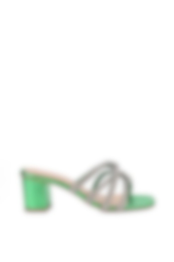 Green Strappy Block Heels by VANILLA MOON