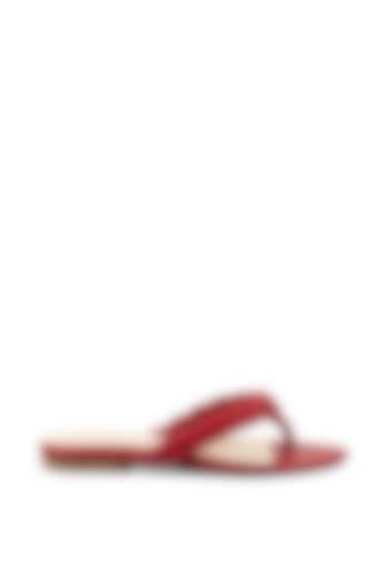 Red Leather Toe Post Slippers by VANILLA MOON at Pernia's Pop Up Shop