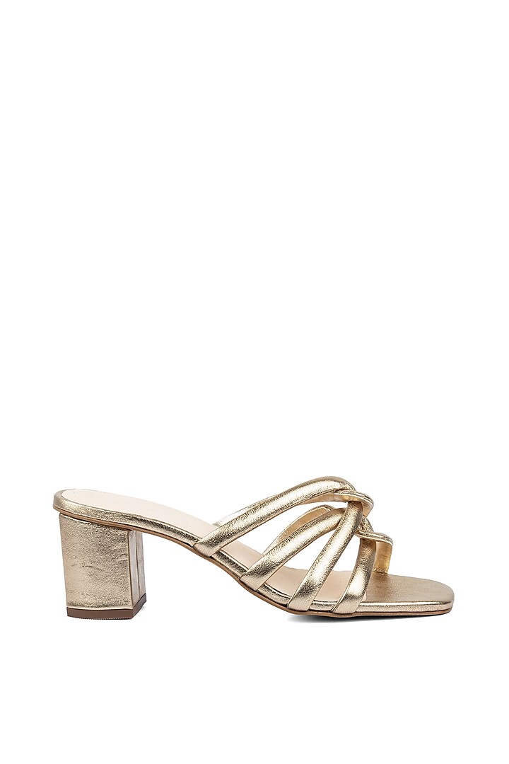 Gold Leather Sandals With Interlocked Straps by VANILLA MOON