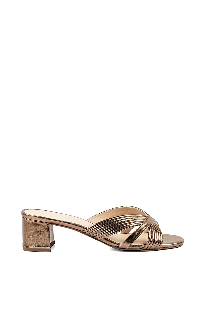 Bronze Handmade Ribbed Slip-On Sandals by VANILLA MOON