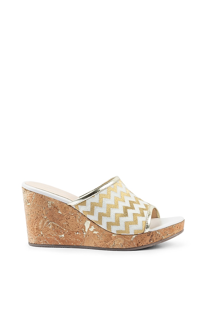 Ivory & Gold Brocade Wedge Sandals by VANILLA MOON