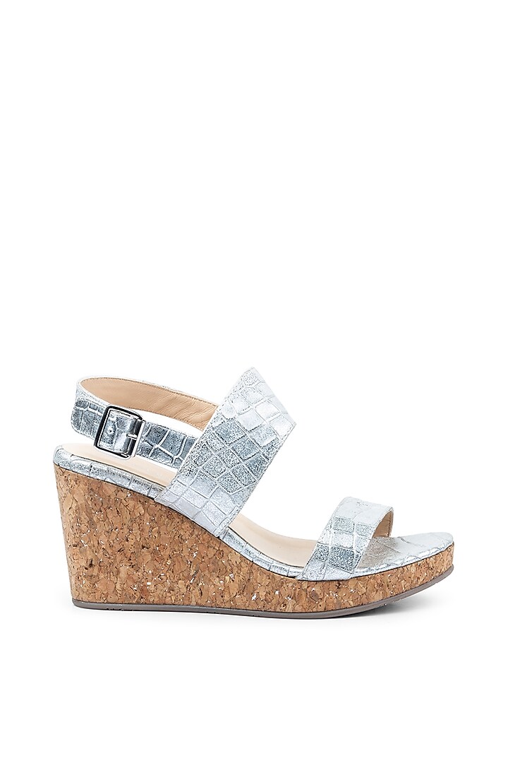Silver Printed Wedge Sandals by VANILLA MOON