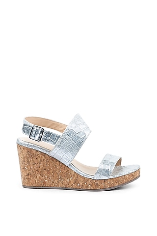 Silver Printed Wedge Sandals by VANILLA MOON