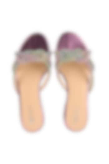 Multi-Colored Faux Leather Diamante Knotted Flats by VANILLA MOON at Pernia's Pop Up Shop