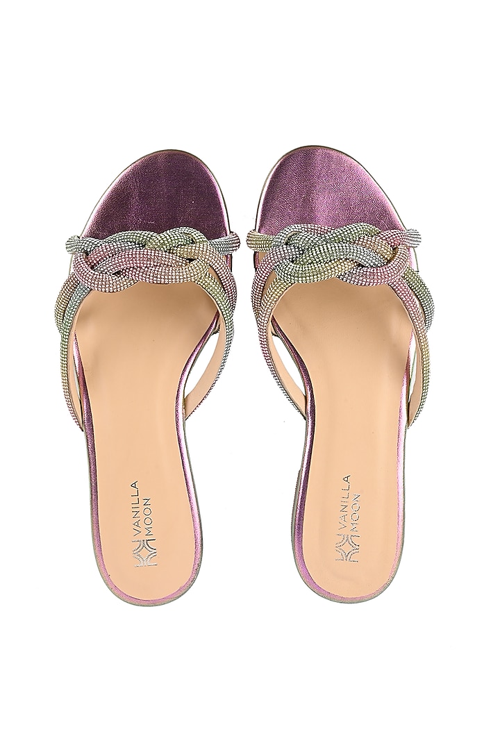 Multi-Colored Faux Leather Diamante Knotted Flats by VANILLA MOON
