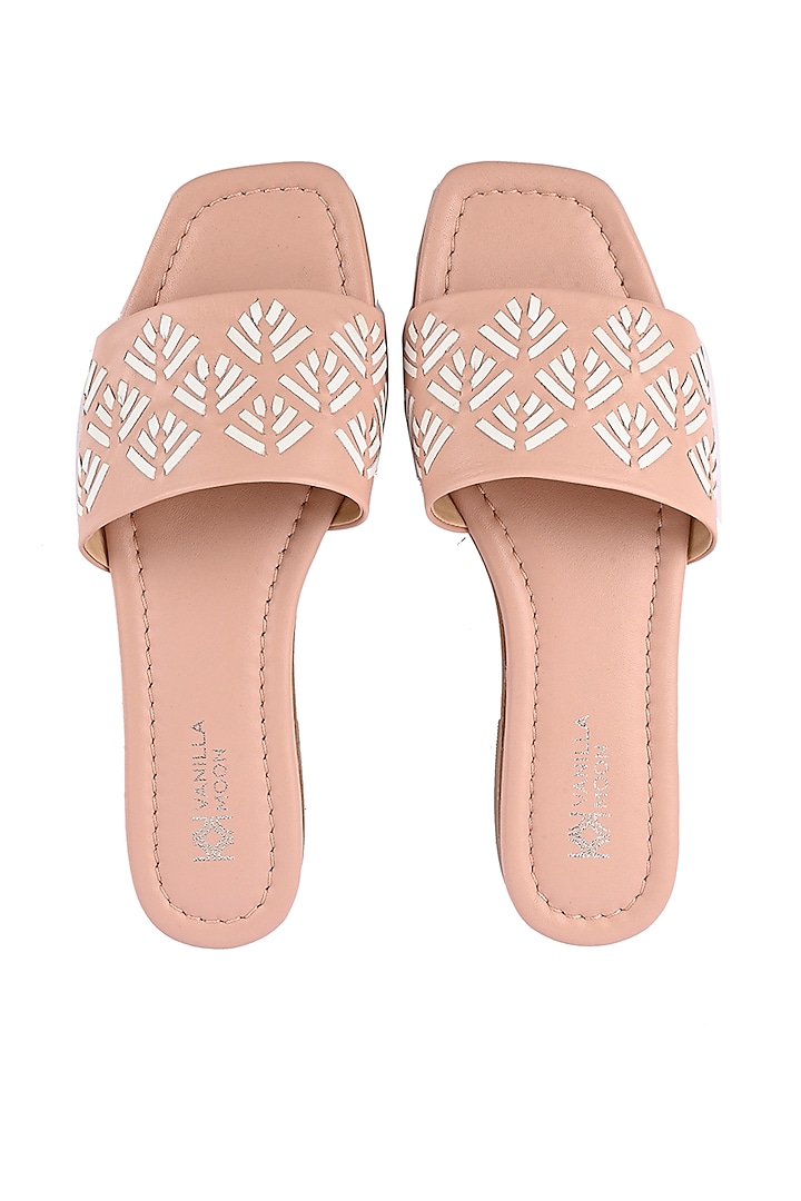 Pink Leather Leaf Motif Flats by VANILLA MOON