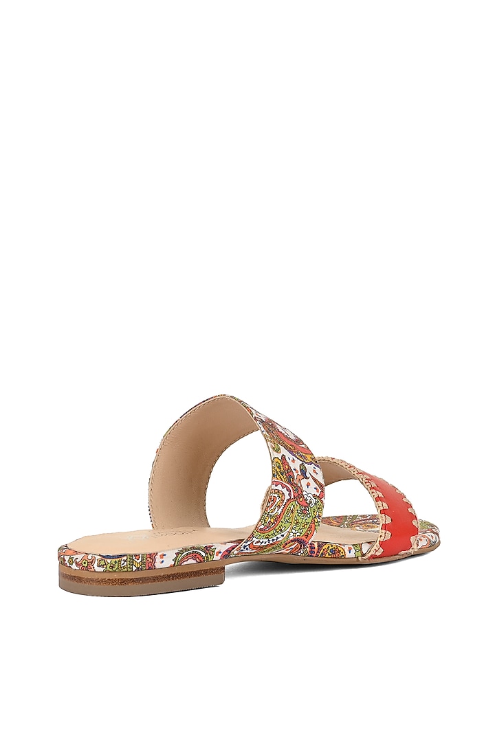 Red Leather Floral Printed & Hand Crocheted Flats by VANILLA MOON at Pernia's Pop Up Shop