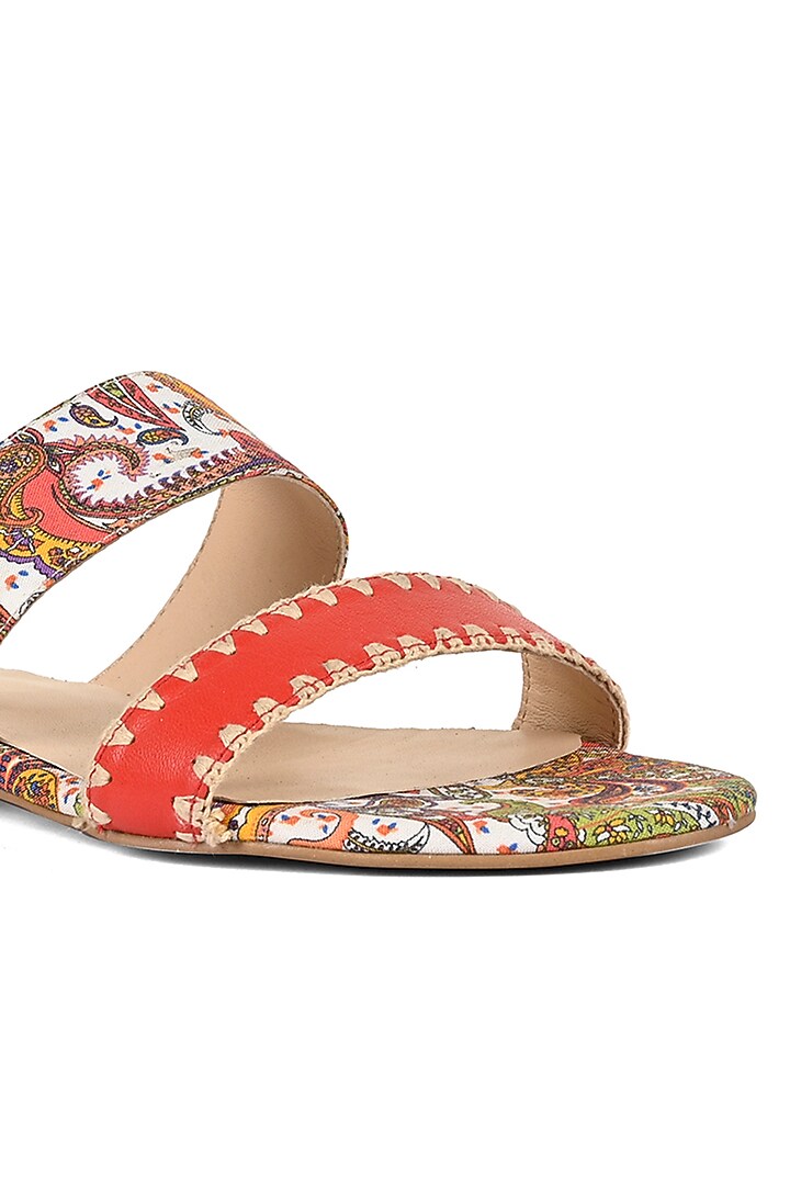 Red Leather Floral Printed & Hand Crocheted Flats by VANILLA MOON at Pernia's Pop Up Shop