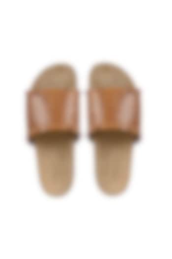 Tan Leather Fringe Hand Woven Slip-Ons by VANILLA MOON