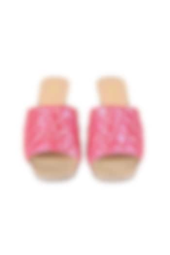 Pink Textile Quilted Kitten Heels by VANILLA MOON at Pernia's Pop Up Shop