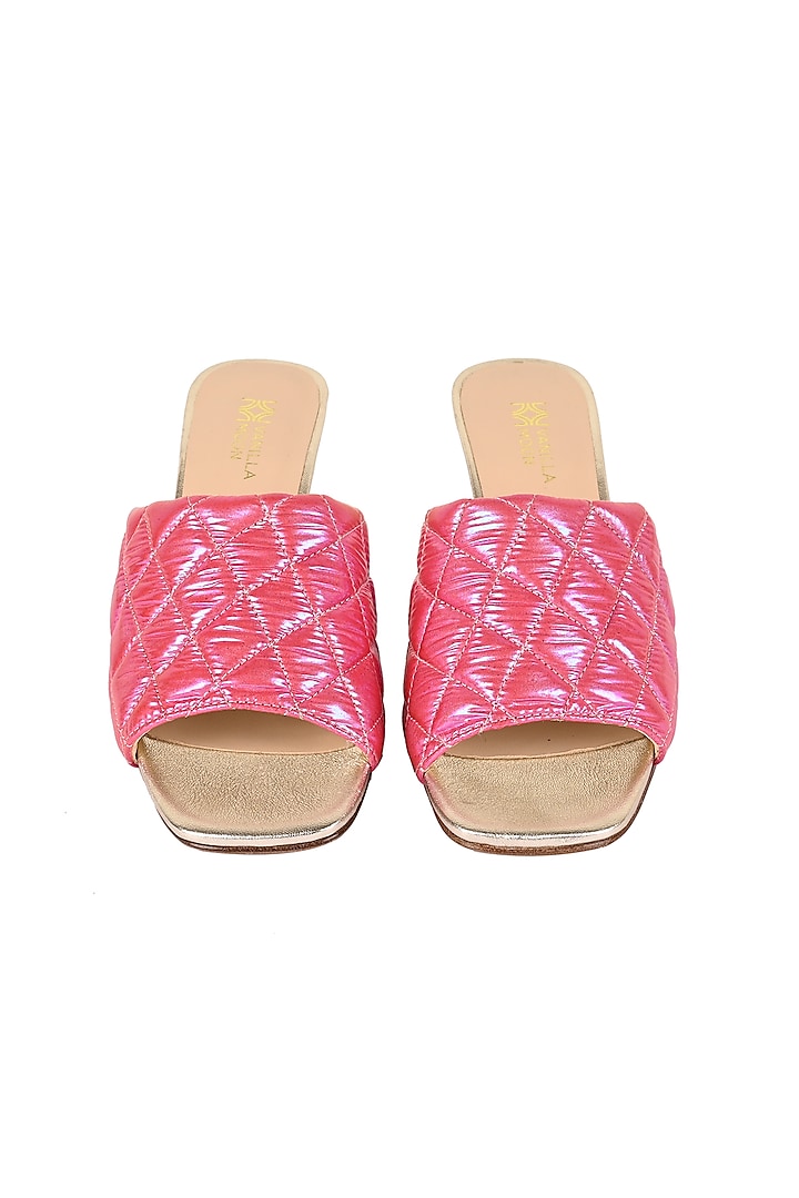Pink Textile Quilted Kitten Heels by VANILLA MOON