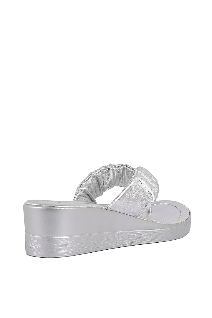 Metallic Silver Leather Ruched Wedges by VANILLA MOON at Pernia's Pop Up Shop