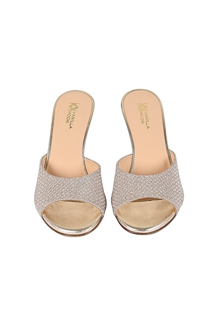 Metallic Gold Textile Slip-On Wedges by VANILLA MOON at Pernia's Pop Up Shop