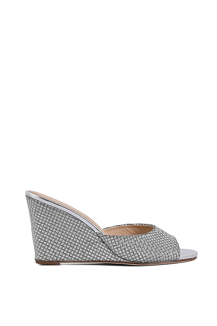 Metallic Silver Textile Slip-On Wedges by VANILLA MOON at Pernia's Pop Up Shop